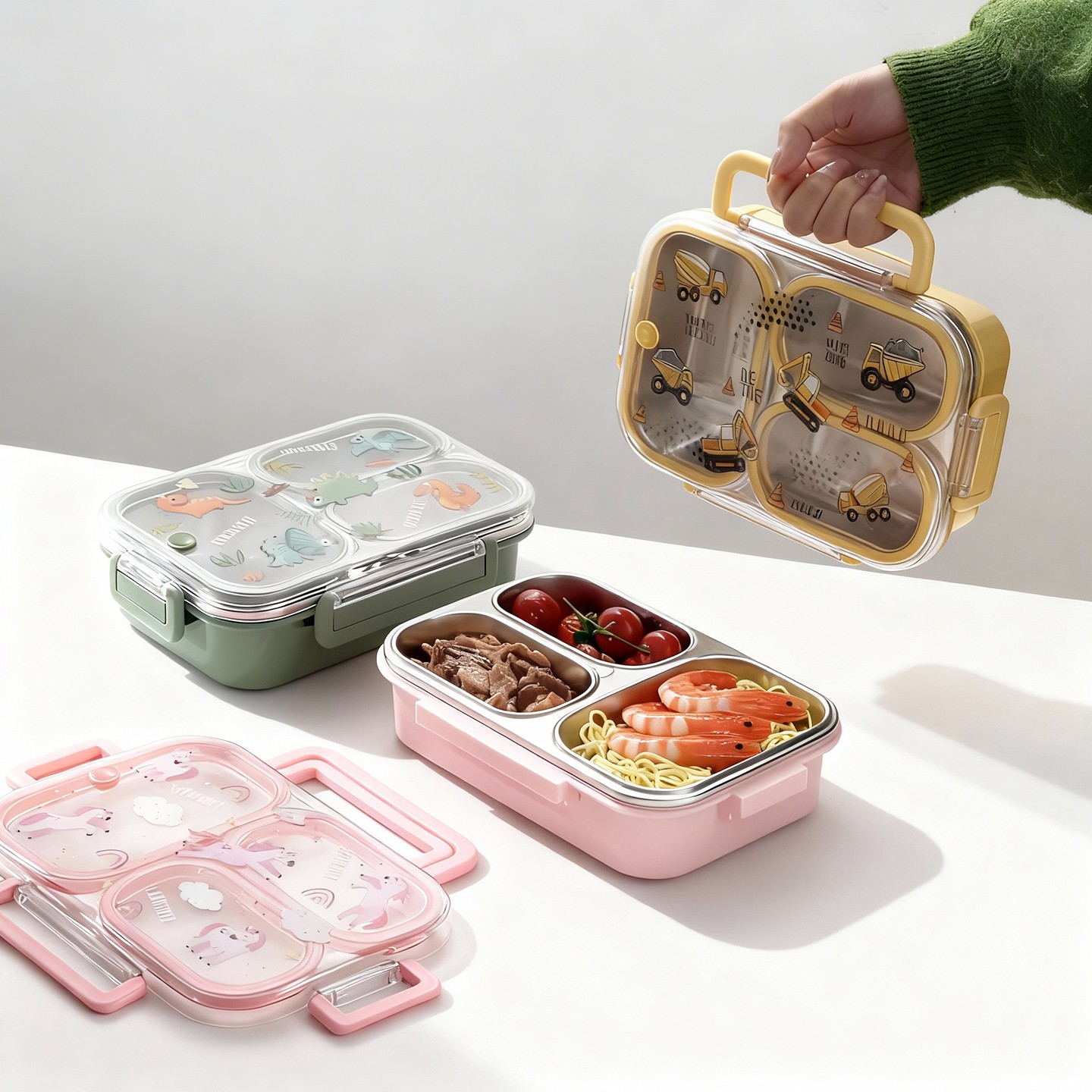 Meal Prep Bowl - Grote capaciteit cartoon kinderlunchbox met handvat,